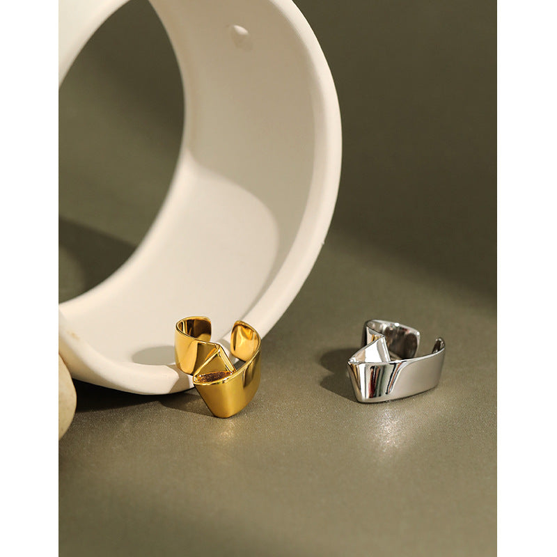 Lovcia Geometry Folds 925 Sterling Silver Adjustable Ring-Rings-Yellow Gold-Yellow Gold