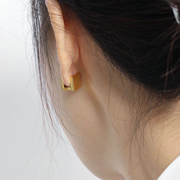 Lovcia Geometry Gold Double Square Hoop Earrings 11mm-Earrings-Yellow Gold-Yellow Gold