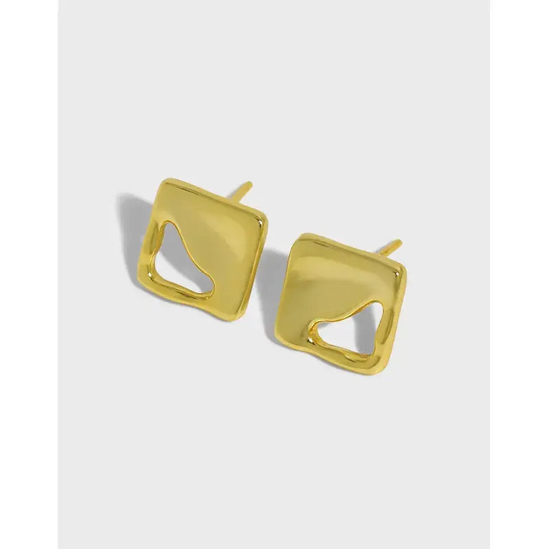 Lovcia Geometry Heart Hollow Square 925 Sterling Silver Stud Earrings-Earrings-Yellow Gold-Yellow Gold
