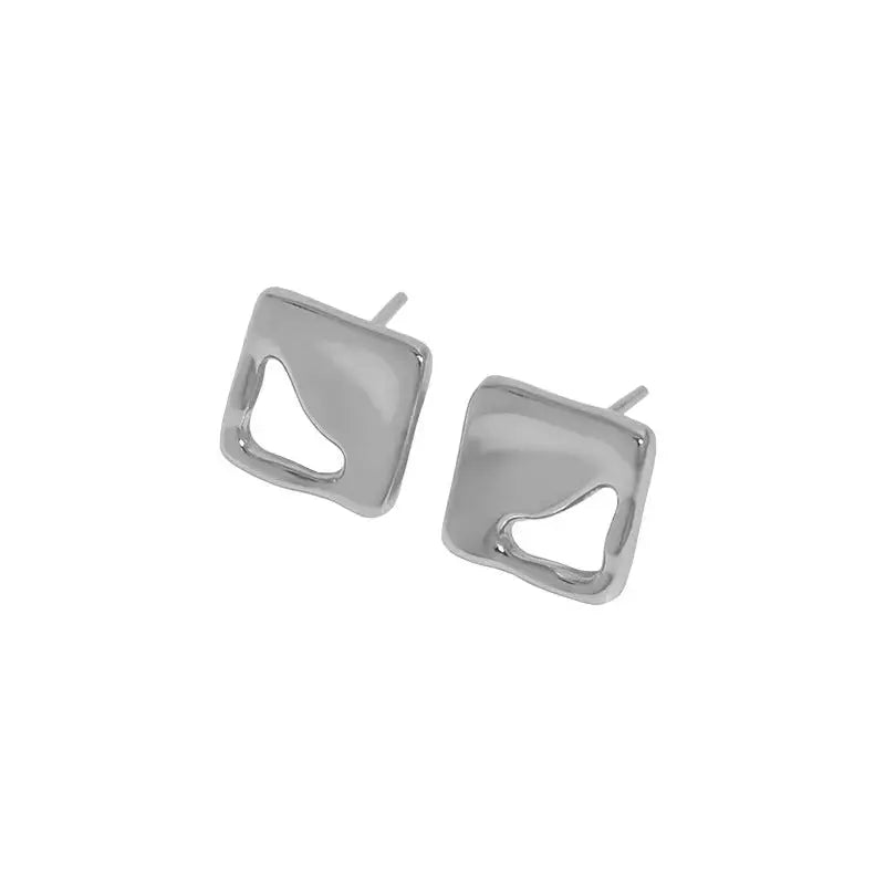 Lovcia Geometry Heart Hollow Square 925 Sterling Silver Stud Earrings-Earrings-Yellow Gold-Yellow Gold