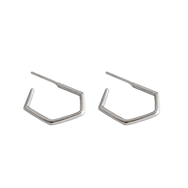 Lovcia Geometry Hollow Hexagon 925 Silver Hoop Earrings-Earrings-Rhodium-Rhodium