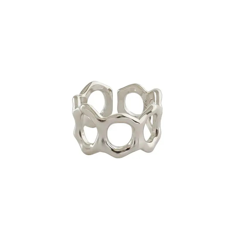Lovcia Geometry Hollow Holes 925 Sterling Silver Adjustable Ring-Rings-Rhodium-Rhodium