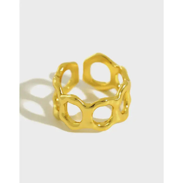 Lovcia Geometry Hollow Holes 925 Sterling Silver Adjustable Ring-Rings-Yellow Gold-Yellow Gold