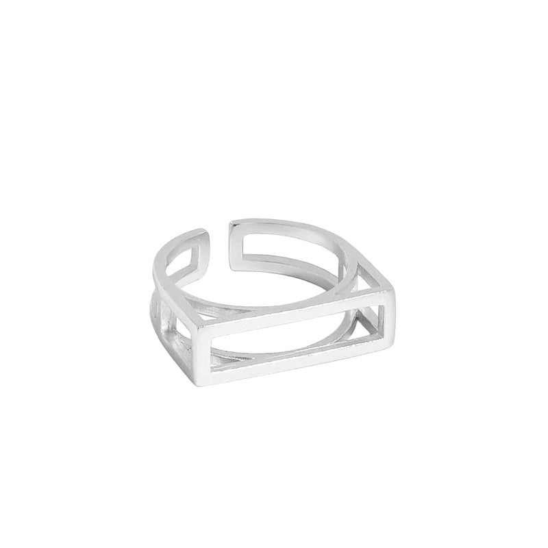 Lovcia Geometry Hollow Rectangle Adjustable Ring 925 Gold-Rings-Silver-Silver