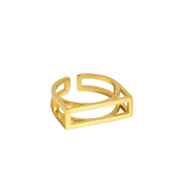 Lovcia Geometry Hollow Rectangle Adjustable Ring 925 Gold-Rings-Yellow Gold-Yellow Gold