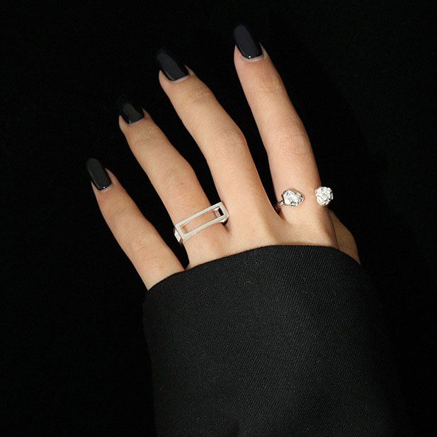Lovcia Geometry Hollow Rectangle Adjustable Ring 925 Gold-Rings-Yellow Gold-Yellow Gold