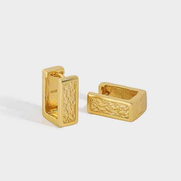 Lovcia Geometry Hollow Rectangle Hoop Earrings Gold 6x10mm-Earrings-Yellow Gold-Yellow Gold
