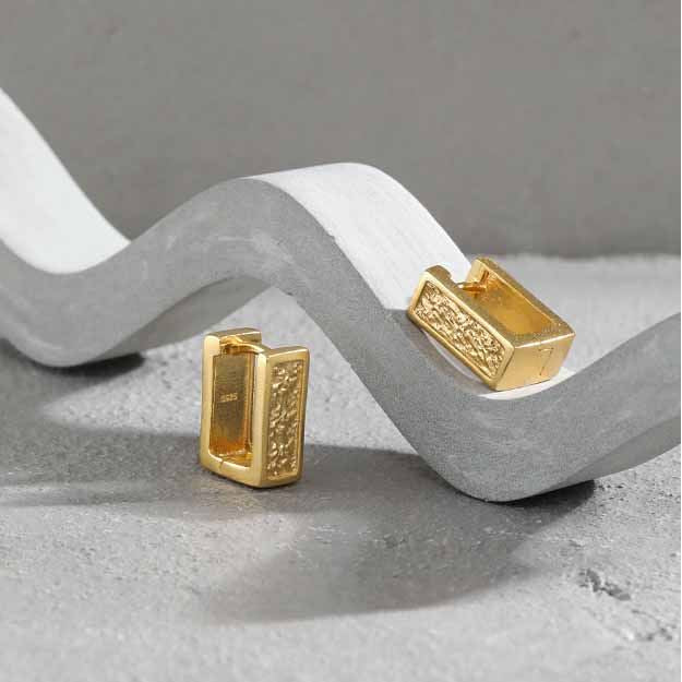 Lovcia Geometry Hollow Rectangle Hoop Earrings Gold 6x10mm-Earrings-Yellow Gold-Yellow Gold