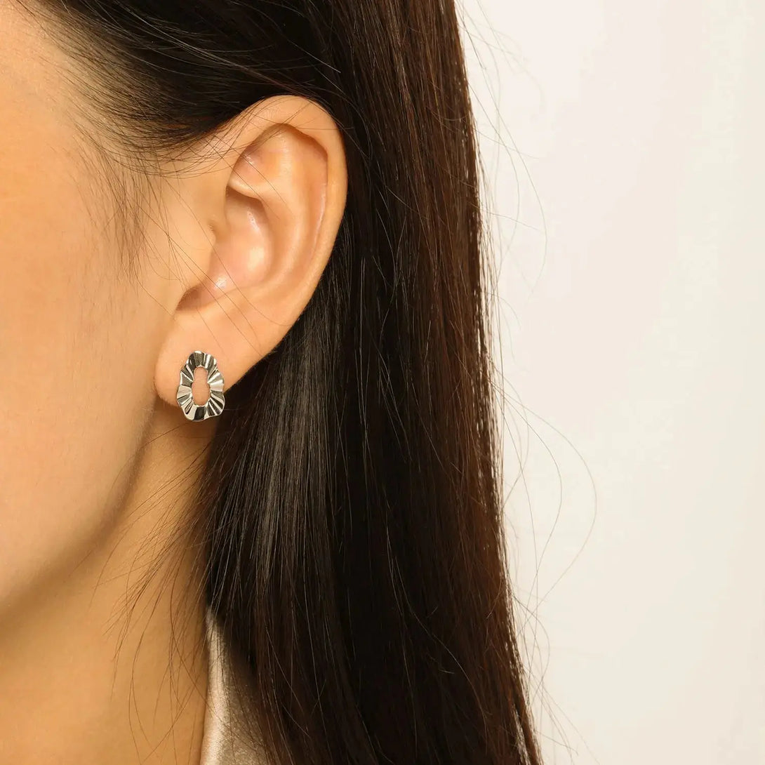 Lovcia Geometry Hollow Round Wave Paper 925 Sterling Silver Stud Earrings-Earrings-Silver-Silver