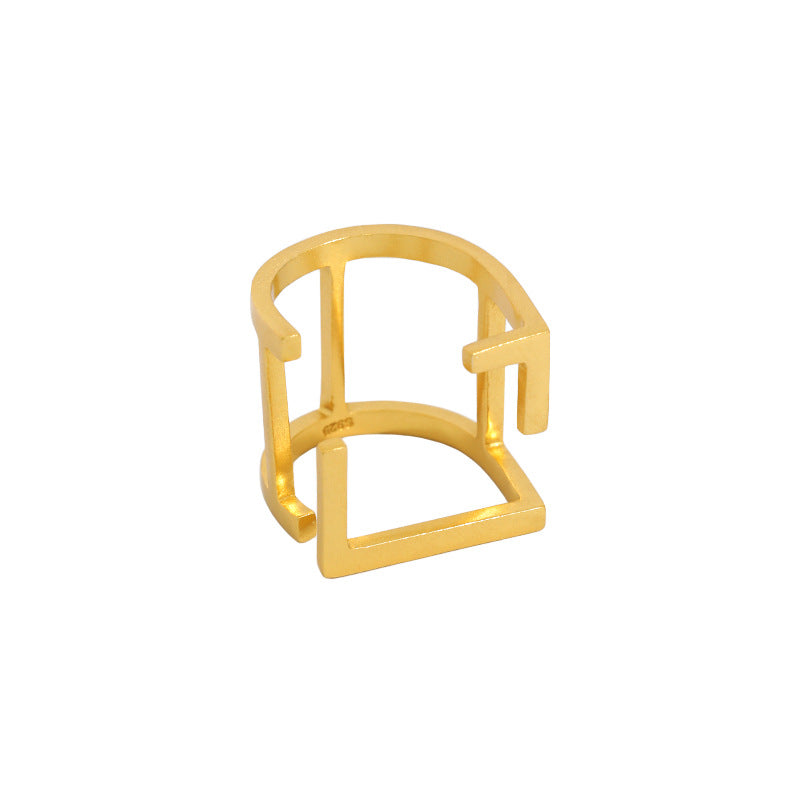 Lovcia Geometry Hollow Square Adjustable Ring Gold Tone-Rings-Yellow Gold-Yellow Gold