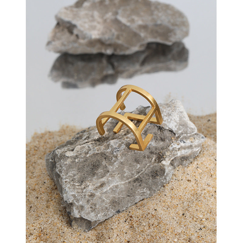 Lovcia Geometry Hollow Square Adjustable Ring Gold Tone-Rings-Yellow Gold-Yellow Gold