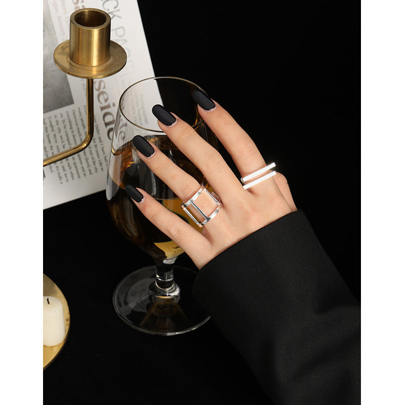 Lovcia Geometry Hollow Square Adjustable Ring Gold Tone-Rings-Yellow Gold-Yellow Gold
