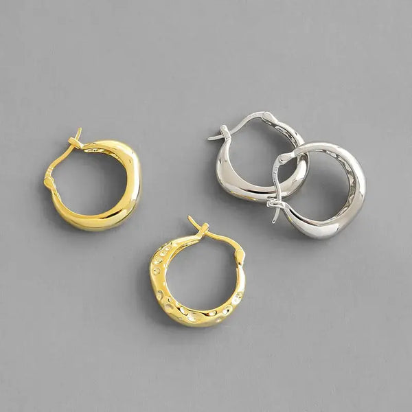 Lovcia Geometry Irregular Circle Casual 925 Sterling Silver Hoop Earrings-Earrings-Rhodium-Rhodium