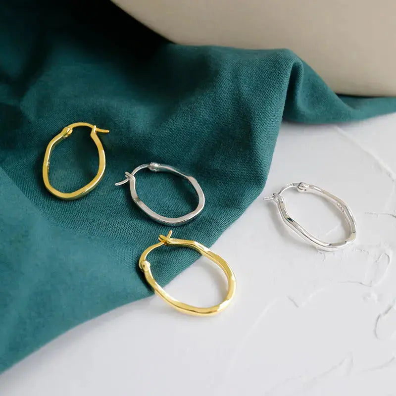 Lovcia Geometry Irregular Circle Hot 925 Sterling Silver Hoop Earrings-Earrings-Rhodium-Rhodium