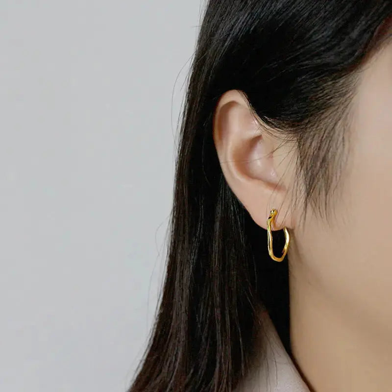 Lovcia Geometry Irregular Circle Hot 925 Sterling Silver Hoop Earrings-Earrings-Rhodium-Rhodium
