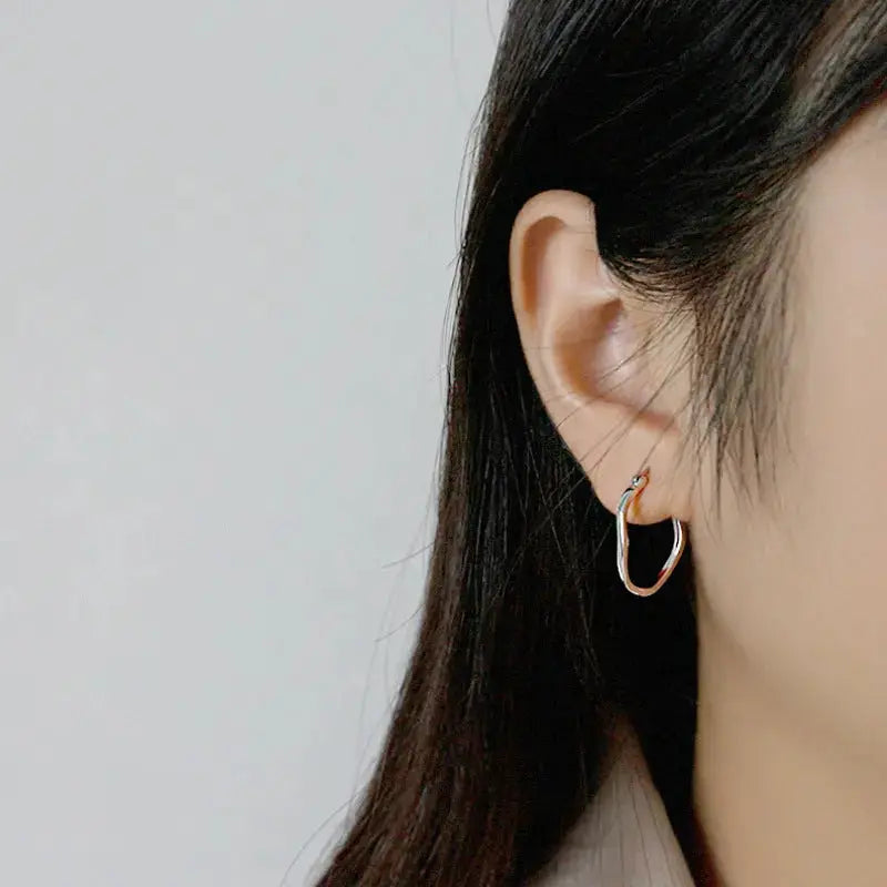 Lovcia Geometry Irregular Circle Hot 925 Sterling Silver Hoop Earrings-Earrings-Rhodium-Rhodium