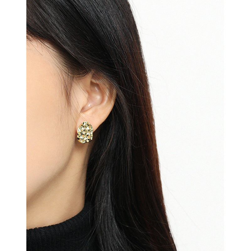 Lovcia Geometry Irregular Hammer Stud Earrings Gold 925-Earrings-14K Yellow Gold-14K Yellow Gold