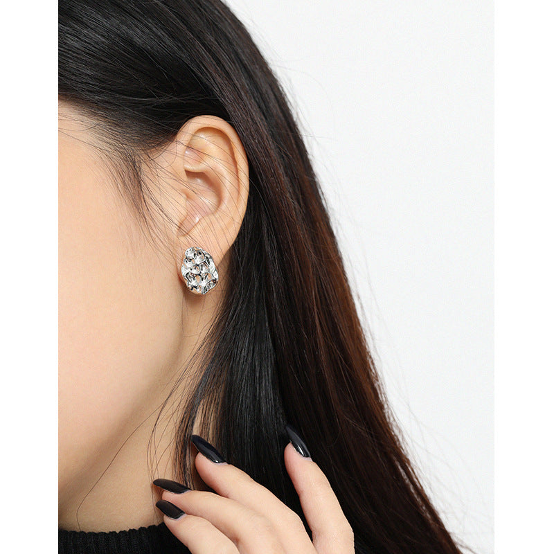 Lovcia Geometry Irregular Hammer Stud Earrings Gold 925-Earrings-14K Yellow Gold-14K Yellow Gold