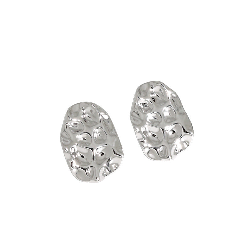 Lovcia Geometry Irregular Hammer Stud Earrings Gold 925-Earrings-Rhodium-Rhodium