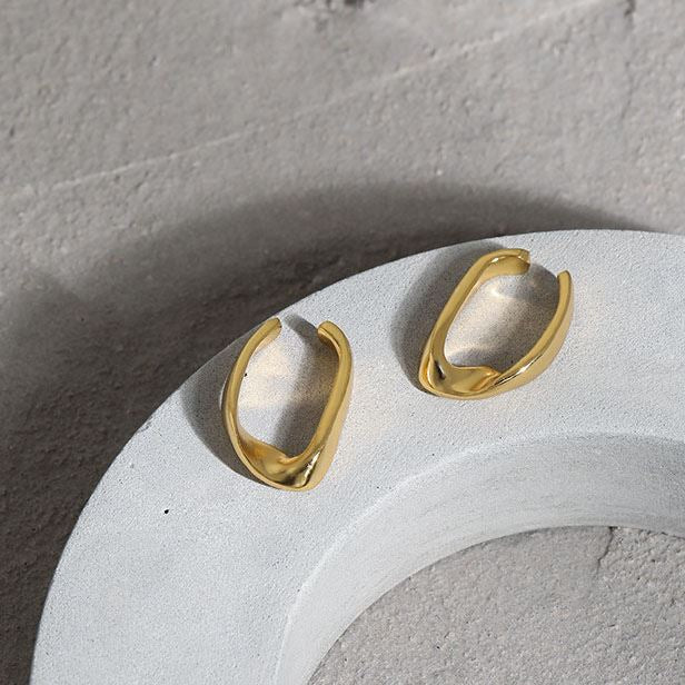 Lovcia Geometry Irregular Hollow Hoop Earrings 6.8mm Gold-Earrings-Yellow Gold-Yellow Gold