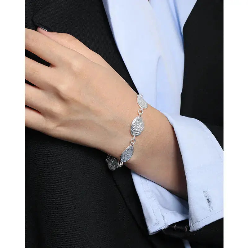 Lovcia Geometry Irregular Leaves 925 Sterling Silver Bracelet-Bracelets-Rhodium-Rhodium