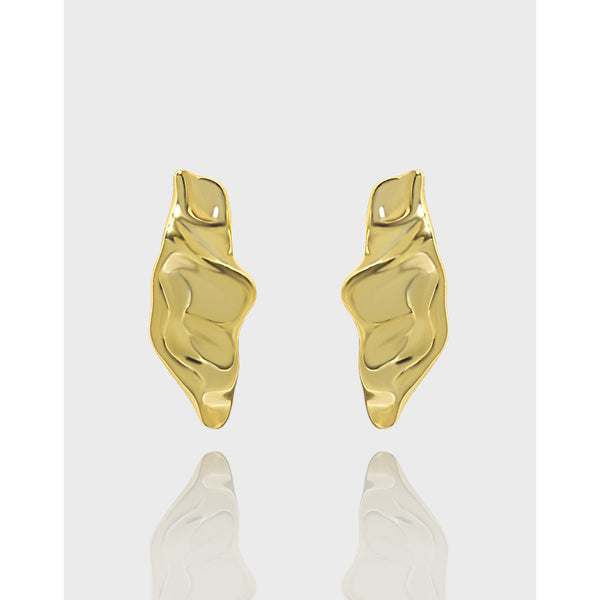 Lovcia Geometry Irregular Pods Stud Earrings Gold 15.5mm-Earrings-Yellow Gold-Yellow Gold