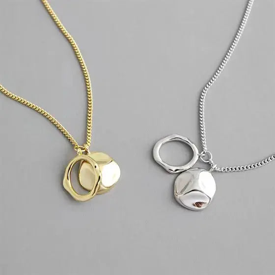 Lovcia Geometry Irregular Round Circle 925 Sterling Silver Necklace-Necklaces-Silver-Silver