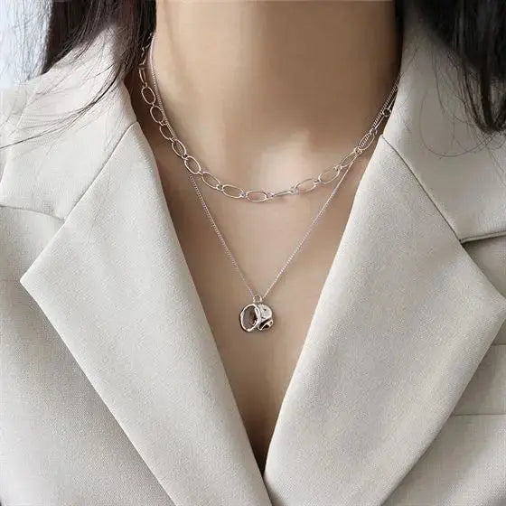 Lovcia Geometry Irregular Round Circle 925 Sterling Silver Necklace-Necklaces-Silver-Silver