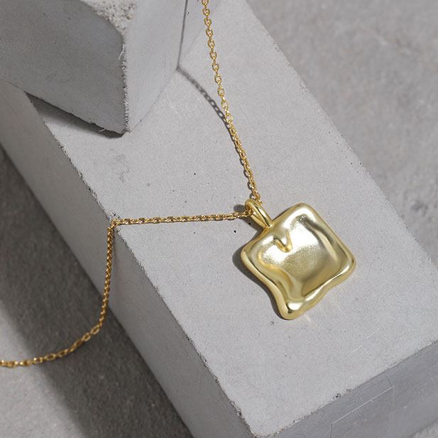 Lovcia Geometry Irregular Square Necklace 15mm Gold-Necklaces-Yellow Gold-Yellow Gold