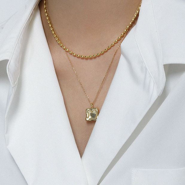 Lovcia Geometry Irregular Square Necklace 15mm Gold-Necklaces-Yellow Gold-Yellow Gold