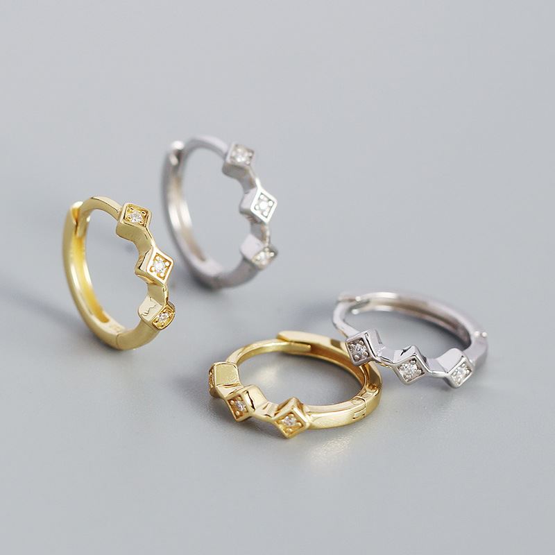 Lovcia Geometry Mini CZ Square Huggie Hoop Earrings Gold-Earrings-Yellow Gold-Yellow Gold