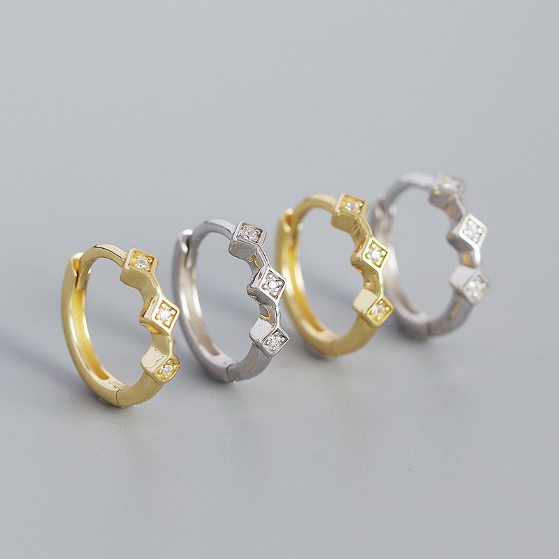 Lovcia Geometry Mini CZ Square Huggie Hoop Earrings Gold-Earrings-Yellow Gold-Yellow Gold