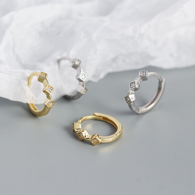 Lovcia Geometry Mini CZ Square Huggie Hoop Earrings Gold-Earrings-Yellow Gold-Yellow Gold