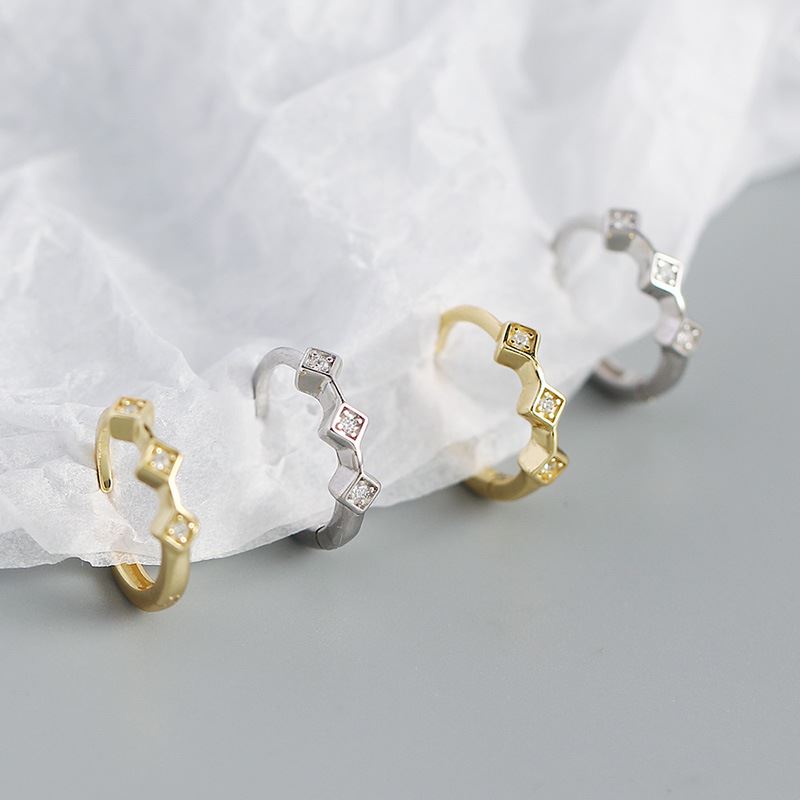 Lovcia Geometry Mini CZ Square Huggie Hoop Earrings Gold-Earrings-Yellow Gold-Yellow Gold