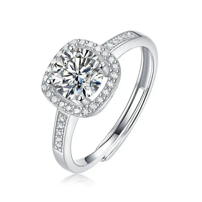 Lovcia Geometry Moissanite CZ Square Classic 925 Sterling Silver Adjustable Ring-Rings-1 ct ( Certificate Included )-1 ct ( Certificate Included )