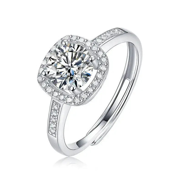 Lovcia Geometry Moissanite CZ Square Classic 925 Sterling Silver Adjustable Ring-Rings-1 ct ( Certificate Included )-1 ct ( Certificate Included )
