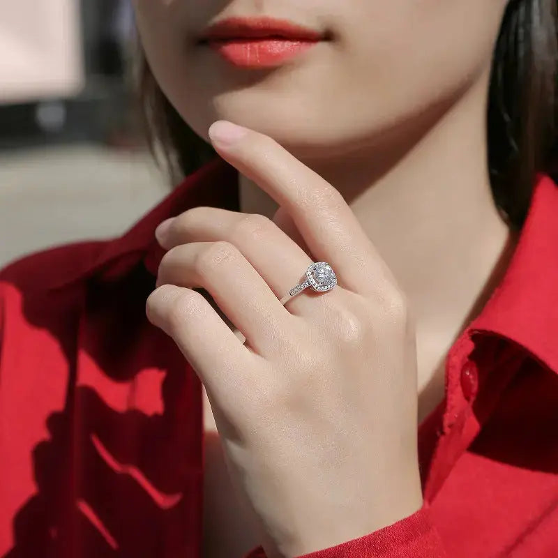 Lovcia Geometry Moissanite CZ Square Classic 925 Sterling Silver Adjustable Ring-Rings-1 ct ( Certificate Included )-1 ct ( Certificate Included )