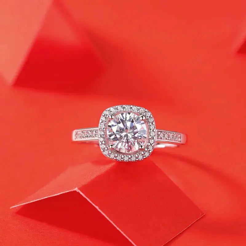 Lovcia Geometry Moissanite CZ Square Classic 925 Sterling Silver Adjustable Ring-Rings-1 ct ( Certificate Included )-1 ct ( Certificate Included )