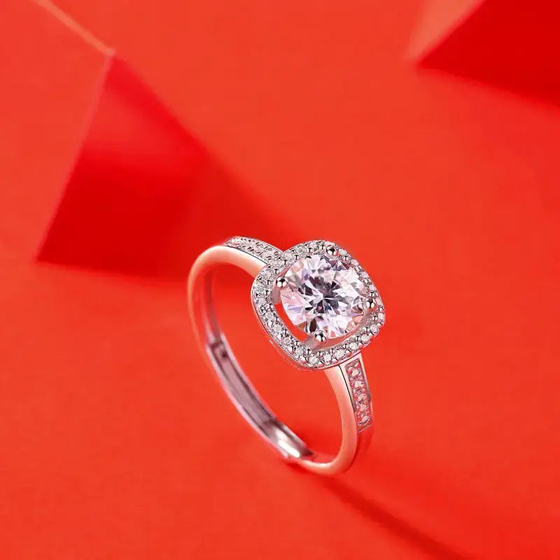 Lovcia Geometry Moissanite CZ Square Classic 925 Sterling Silver Adjustable Ring-Rings-1 ct ( Certificate Included )-1 ct ( Certificate Included )