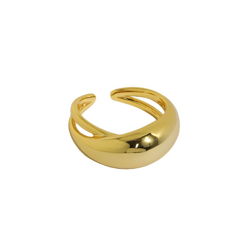 Lovcia Geometry Oval Sterling Silver Adjustable Ring Gold-Rings-Yellow Gold-Yellow Gold