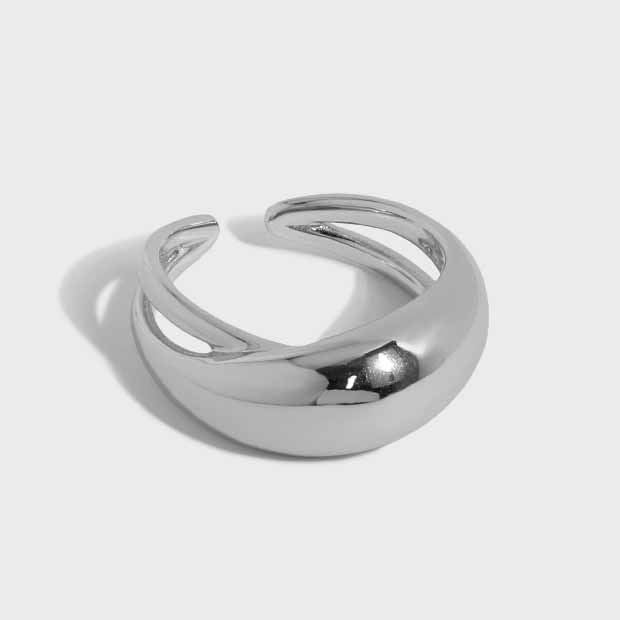 Lovcia Geometry Oval Sterling Silver Adjustable Ring Gold-Rings-Yellow Gold-Yellow Gold