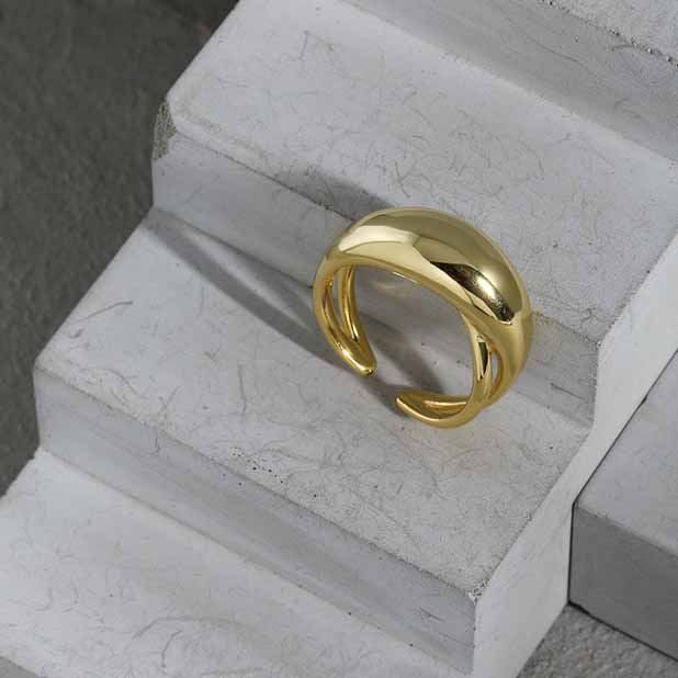 Lovcia Geometry Oval Sterling Silver Adjustable Ring Gold-Rings-Yellow Gold-Yellow Gold