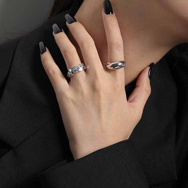 Lovcia Geometry Oval Sterling Silver Adjustable Ring Gold-Rings-Yellow Gold-Yellow Gold