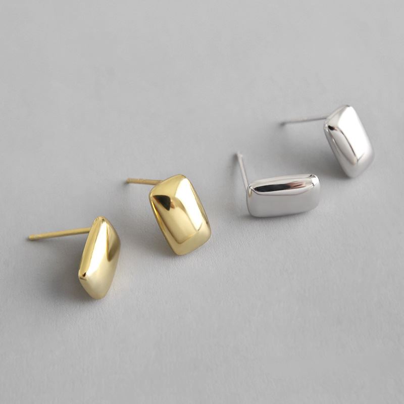 Lovcia Geometry Rectangle 10mmx6.4mm Gold Stud Earrings-Earrings-Yellow Gold-Yellow Gold