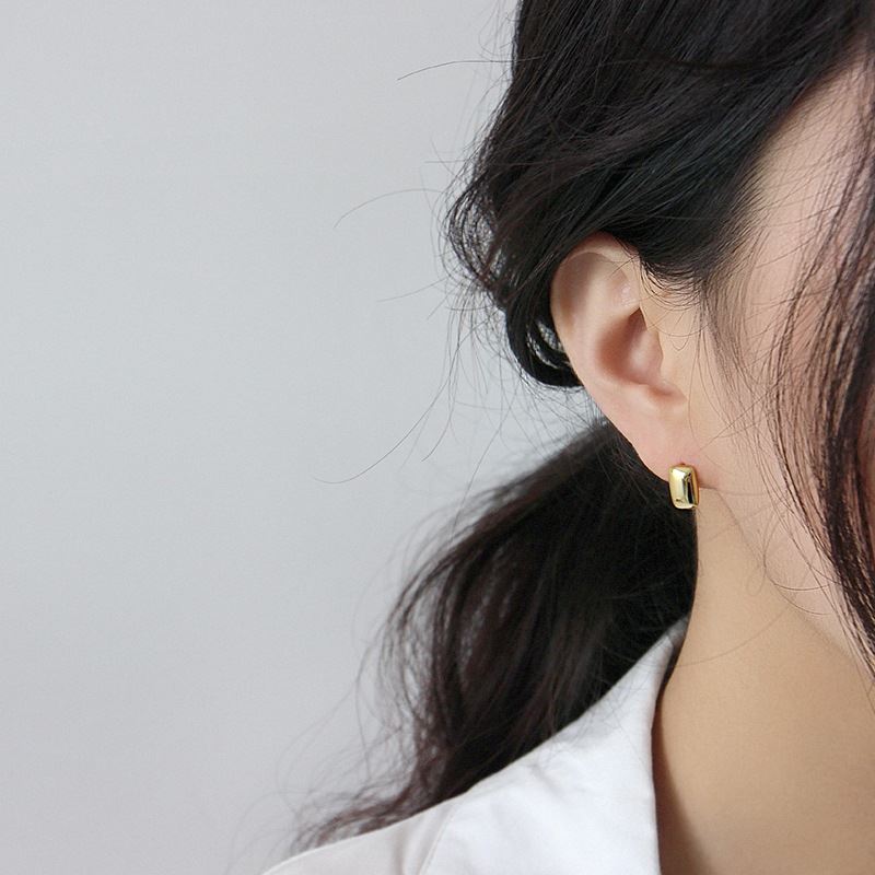 Lovcia Geometry Rectangle 10mmx6.4mm Gold Stud Earrings-Earrings-Yellow Gold-Yellow Gold