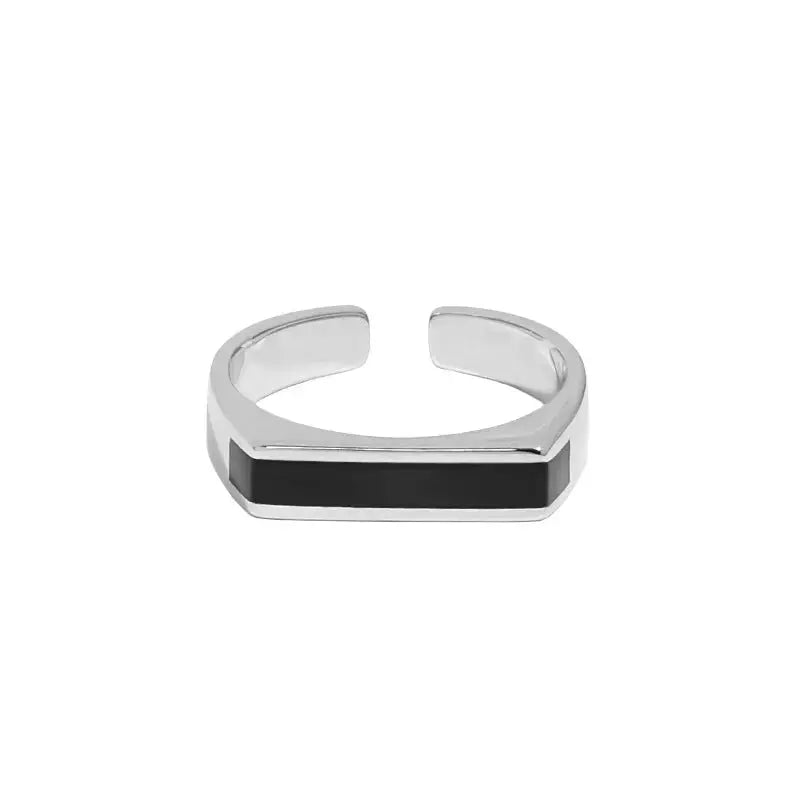 Lovcia Geometry Rectangle Fashion 925 Sterling Silver Adjustable Ring-Rings-Silver & Black-Silver & Black