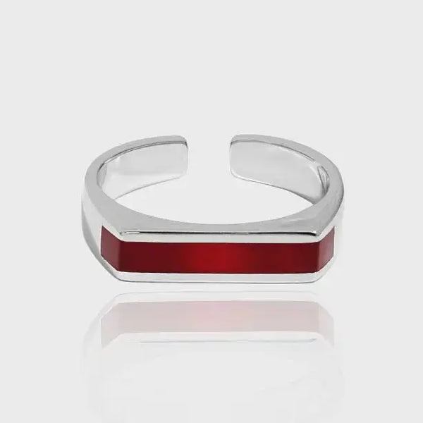 Lovcia Geometry Rectangle Fashion 925 Sterling Silver Adjustable Ring-Rings-Silver & Red-Silver & Red