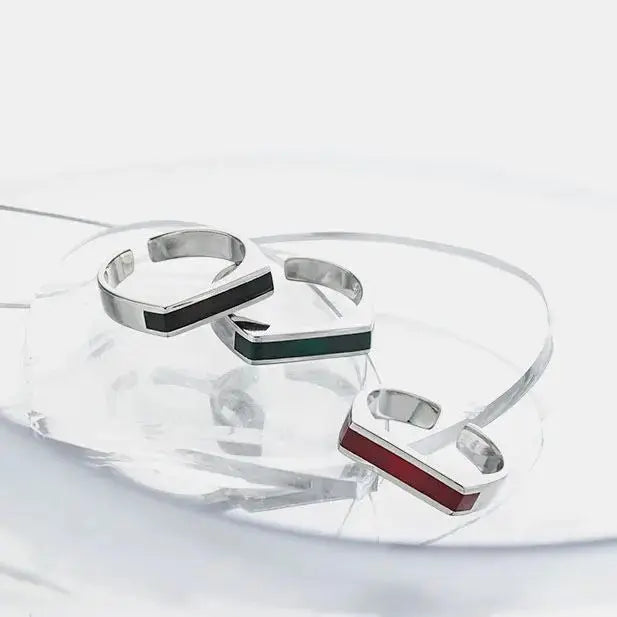 Lovcia Geometry Rectangle Fashion 925 Sterling Silver Adjustable Ring-Rings-Silver & Red-Silver & Red
