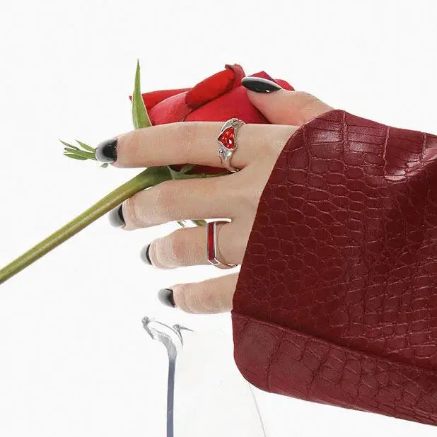 Lovcia Geometry Rectangle Fashion 925 Sterling Silver Adjustable Ring-Rings-Silver & Red-Silver & Red