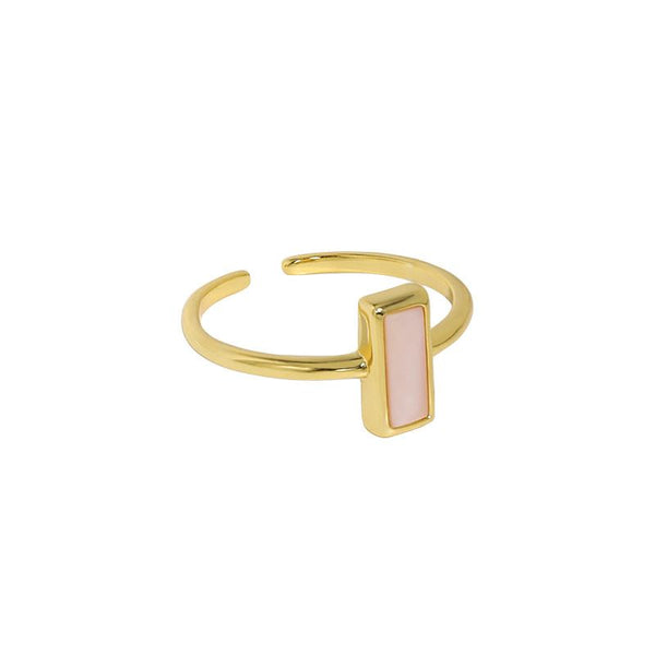 Lovcia Geometry Rectangle Pink Shell Ring Adjustable Gold-Rings-Yellow Gold-Yellow Gold